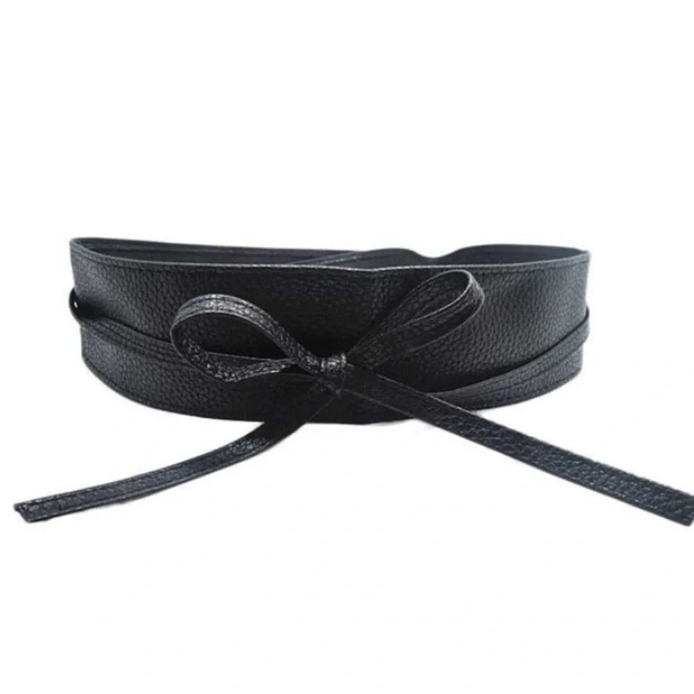 Soft Faux Leather Wide Self Tie Wrap Around Obi Waist Band Boho Dress Belt